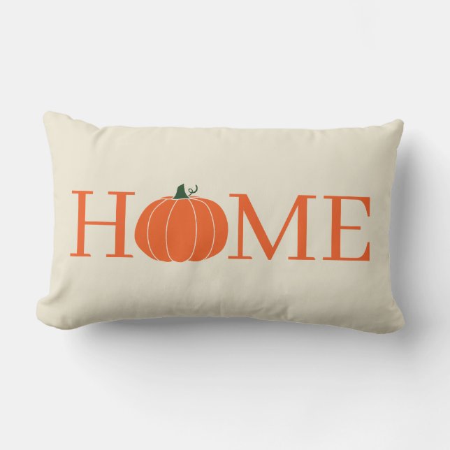 Pumpkin Home Eggshell White and Orange Lumbar Pillow (Front)
