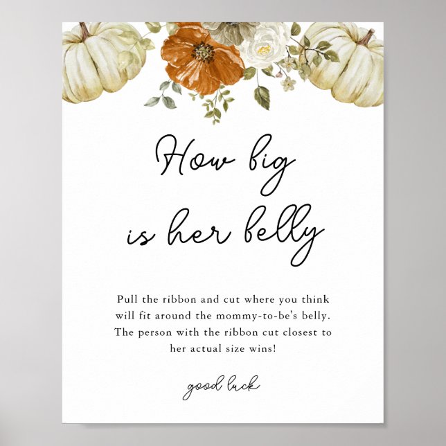Pumpkin How Big Is Her Belly Baby Shower Game Poster (Front)