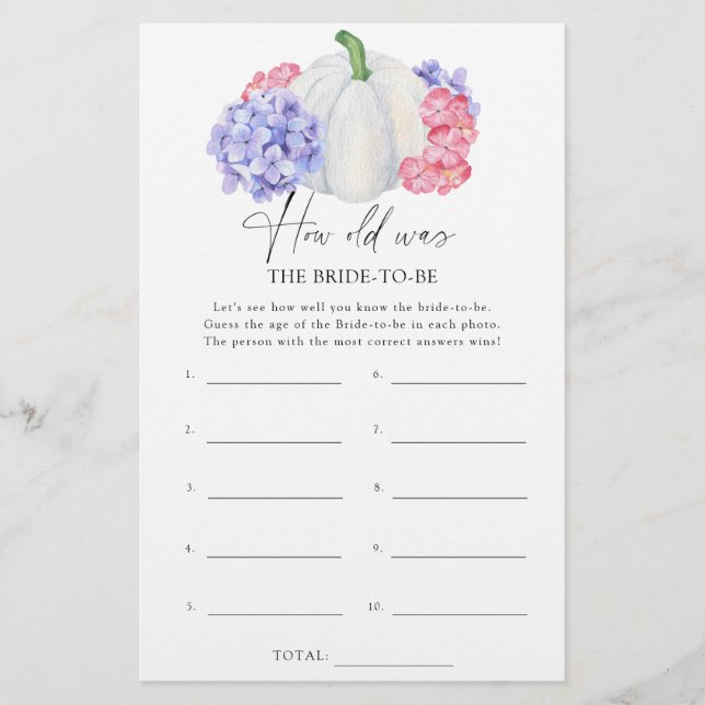 Pumpkin - How old was the bride to be game (Front)