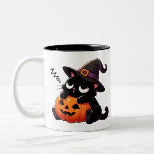 Pumpkin Hugging Witch Cat Halloween Mug   Two-Side