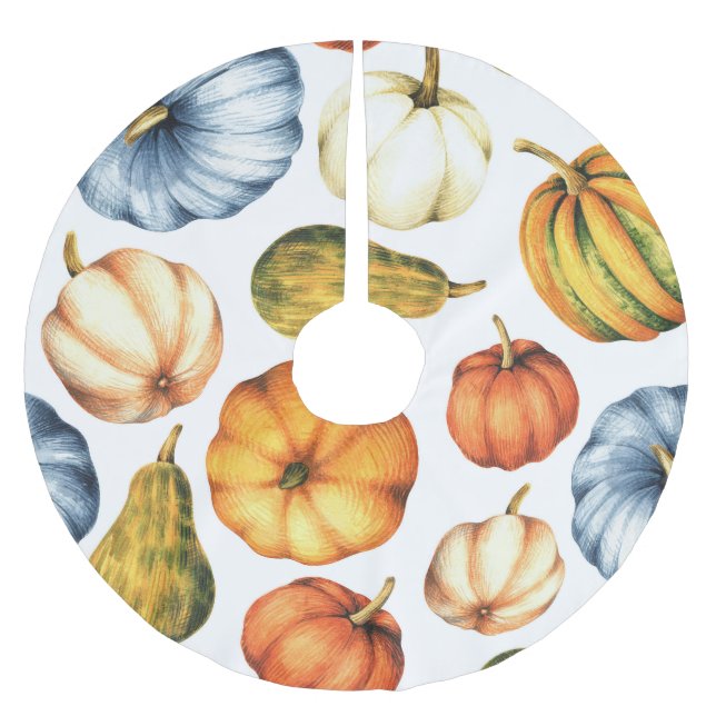 Pumpkin Illustration: Seamless Watercolor Pattern Brushed Polyester Tree Skirt (Front)