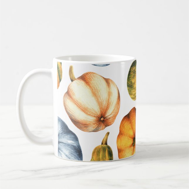 Pumpkin Illustration: Seamless Watercolor Pattern Coffee Mug (Left)