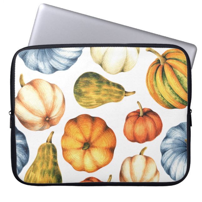 Pumpkin Illustration: Seamless Watercolor Pattern Laptop Sleeve (Front)