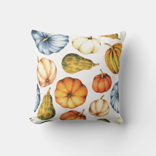 Pumpkin Illustration: Seamless Watercolor Pattern Throw Pillow (Front)