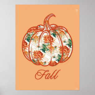 Pumpkin in a Chrysanthemum Pattern Poster