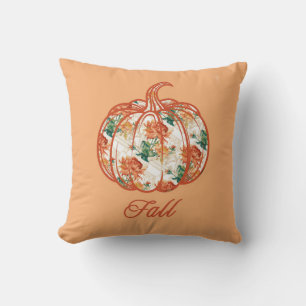Pumpkin in a Chrysanthemum Pattern Throw Pillow