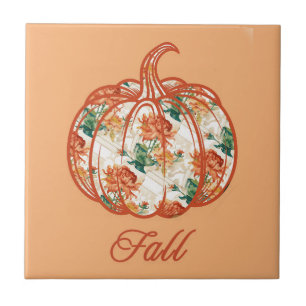Pumpkin in a Chrysanthemum Pattern Tile