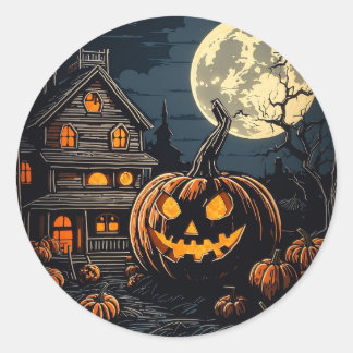 pumpkin in Halloween village Classic Round Sticker