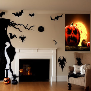 Pumpkin in the moonlight   AI Art  Poster