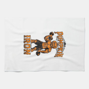 Pumpkin Iron Vintage Bodybuilder Halloween Design_ Kitchen Towel