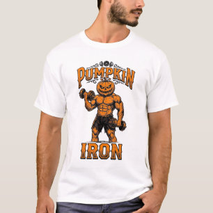 Pumpkin Iron Vintage Bodybuilder Halloween Design_ T-Shirt