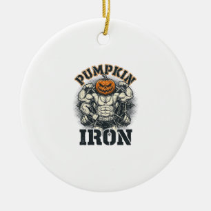 Pumpkin Iron Vintage Bodybuilding Halloween Design Ceramic Ornament