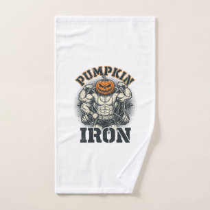 Pumpkin Iron Vintage Bodybuilding Halloween Design Hand Towel