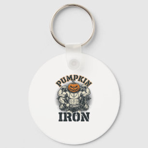 Pumpkin Iron Vintage Bodybuilding Halloween Design Keychain