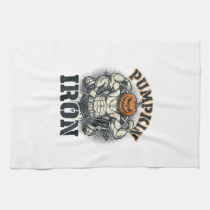 Pumpkin Iron Vintage Bodybuilding Halloween Design Kitchen Towel