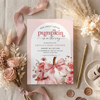 Pumpkin Is On The Way Pink Pumpkin Baby Shower  Invitation