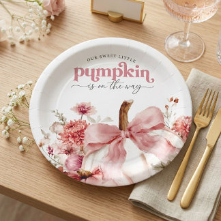 Pumpkin Is On The Way Pink Pumpkin Baby Shower  Paper Plate