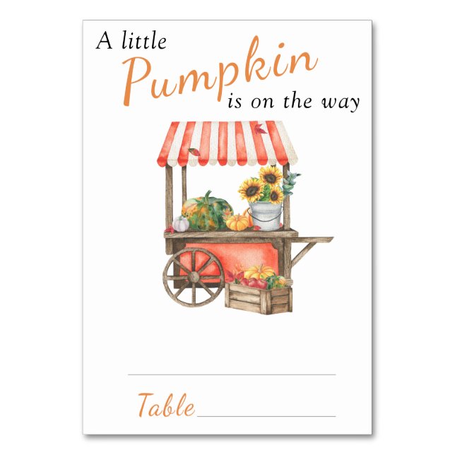 Pumpkin is on the way Welcome Baby shower Table Number (Front)