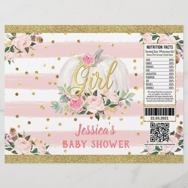 Pumpkin It's A Girl Baby Shower Chip Bag Wrapper (Front)
