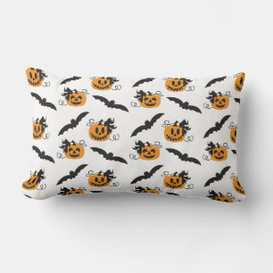 Pumpkin Jack O Lantern Bat Black Orange Pattern Lumbar Pillow