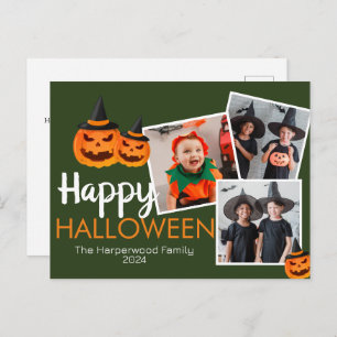 pumpkin jack-o-lantern Halloween Family 3 Photo Holiday Postcard
