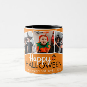 pumpkin jack-o-lantern Halloween Family 3 Photo Two-Tone Coffee Mug
