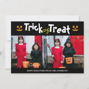 pumpkin jack-o-lantern Halloween Family Two Photo Holiday Card