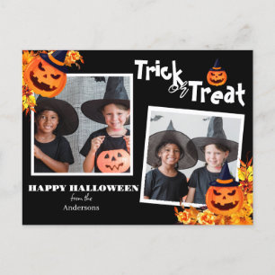 pumpkin jack-o-lantern Halloween Family Two Photo Holiday Postcard