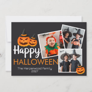 pumpkin jack-o-lantern Happy Halloween 3 Photo Holiday Card