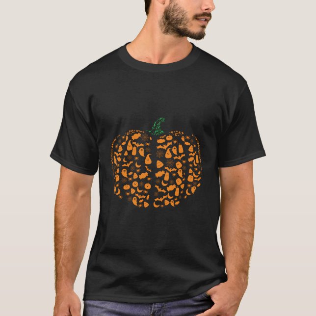 Pumpkin Jack-O-Lantern Image Cloud Halloween T-Shirt (Front)
