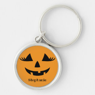Pumpkin Jack O Lantern Lashes With First Name Keychain