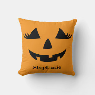 Pumpkin Jack O Lantern Lashes With First Name Throw Pillow