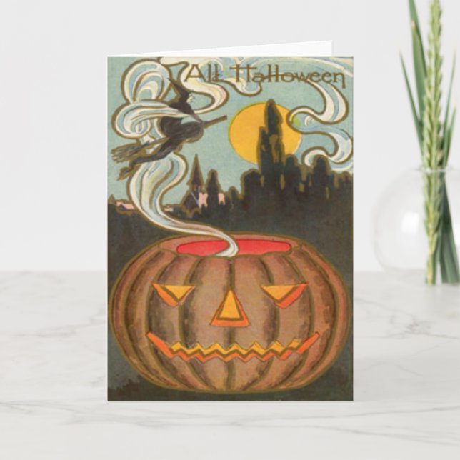 Pumpkin Jack O Lantern Witch Full Moon Card (Front)