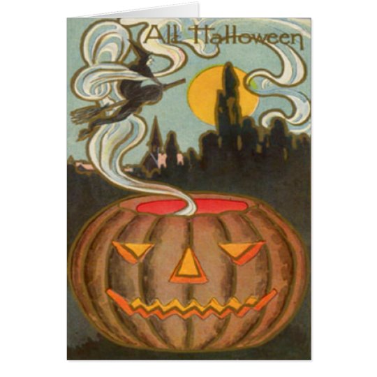 Pumpkin Jack O Lantern Witch Full Moon Card