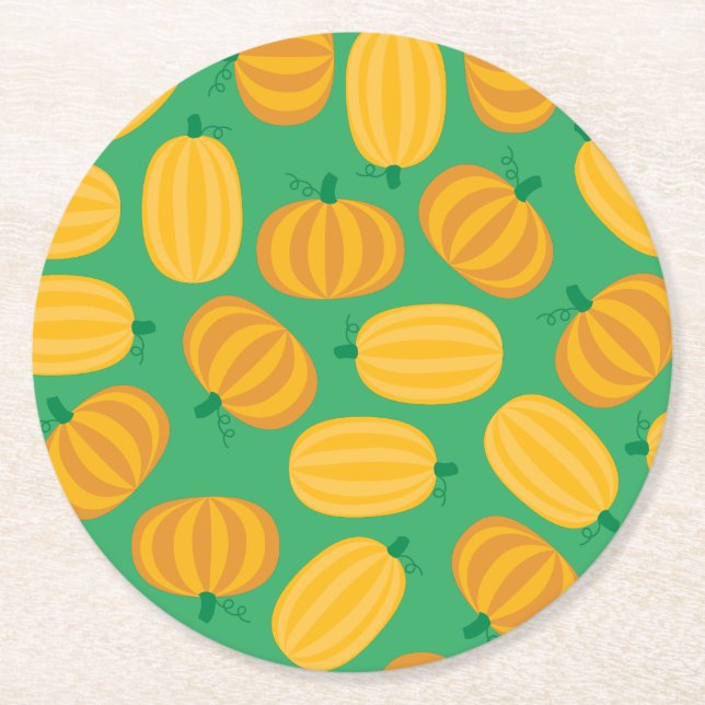Pumpkin Kids Birthday Party Round Paper Coaster (Front)