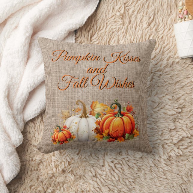 Pumpkin Kisses and Fall Wishes (reversible pillow) Throw Pillow (Blanket)