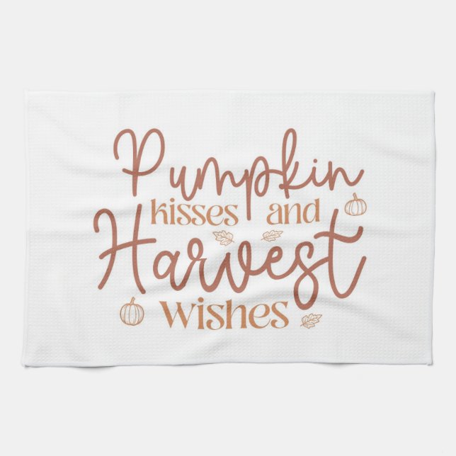 Pumpkin Kisses and Harvest Wishes Kitchen Towel (Horizontal)