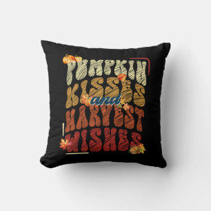 Pumpkin Kisses Harvest Wishes, Bold Retro Fall Throw Pillow