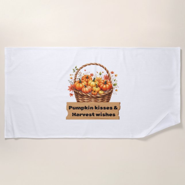 Pumpkin Kisses & Harvest Wishes Fall Design Oversi Beach Towel (Front)