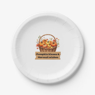 Pumpkin Kisses & Harvest Wishes Fall Design Oversi Paper Plate
