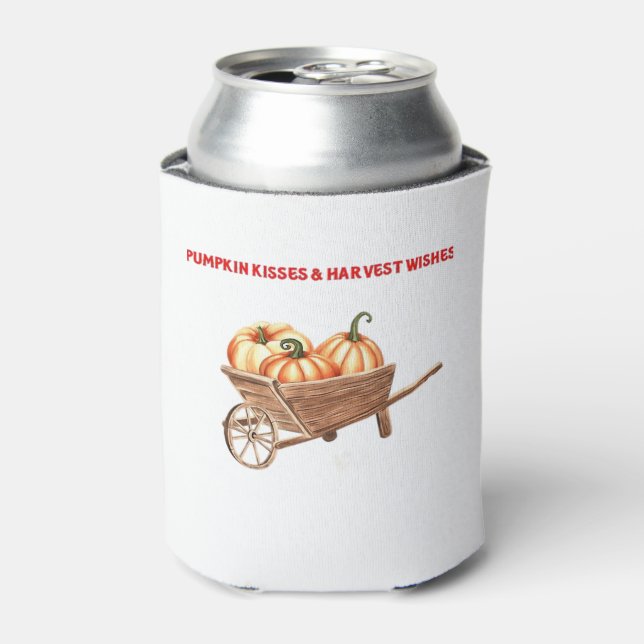 Pumpkin Kisses & Harvest Wishes Oversized T-Shirt. Can Cooler (Can Front)