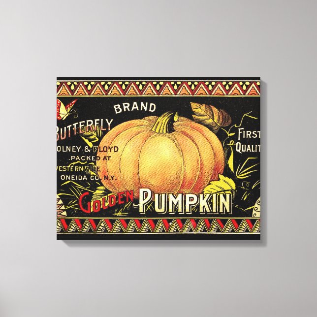 Pumpkin Label Antique Butterfly Brand Canvas Print (Front)