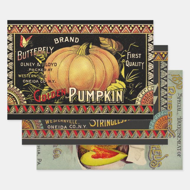 Pumpkin Label Antique Butterfly Brand Wrapping Paper Sheet (Set)