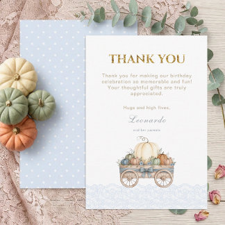 Pumpkin Lace Blue Boy First Birthday Thank You Card