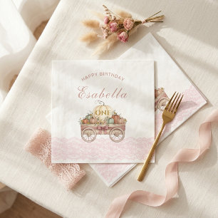Pumpkin Lace First Birthday Pink Girl Napkin