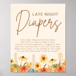 Pumpkin Late Night Diapers Baby shower Game Poster