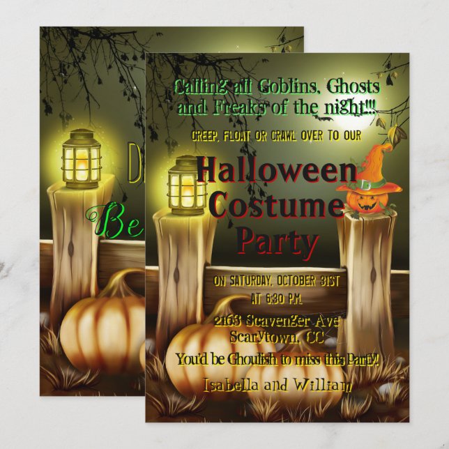 Pumpkin Latern Light Scary Halloween Costume Party Invitation (Front/Back)