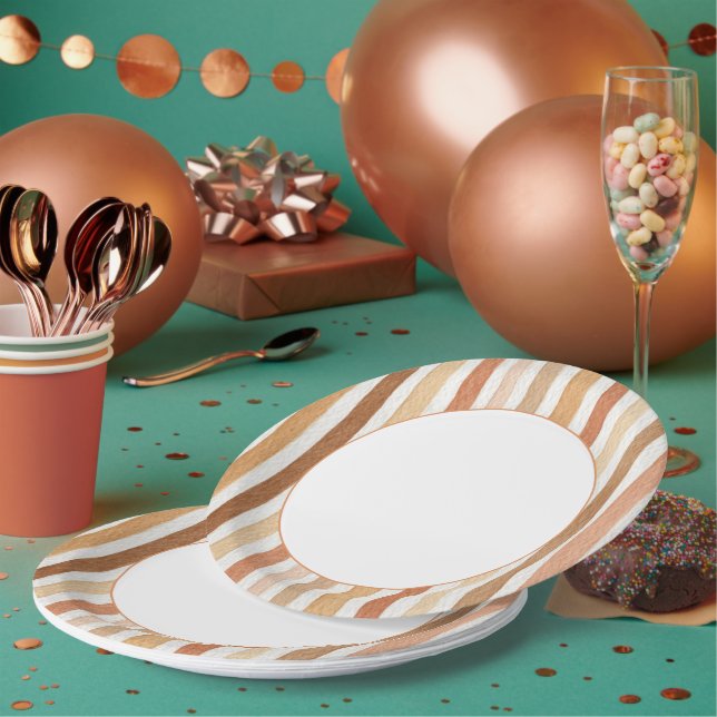Pumpkin Latte Blush Stripes Birthday Paper Plate (Multi)