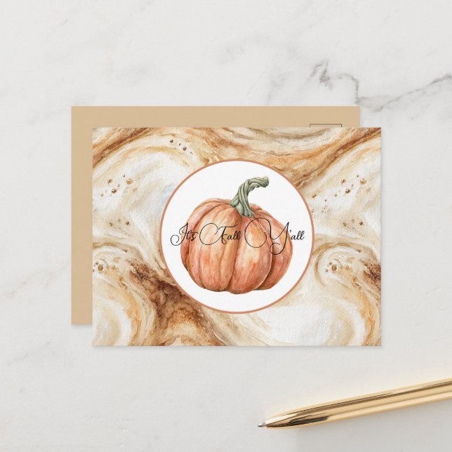 Pumpkin Latte Swirls Fall Y'all  Postcard (Front/Back In Situ)