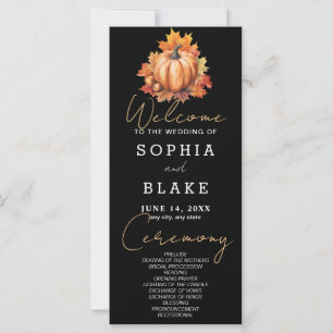 Pumpkin & Leaves Fall Black Wedding Program